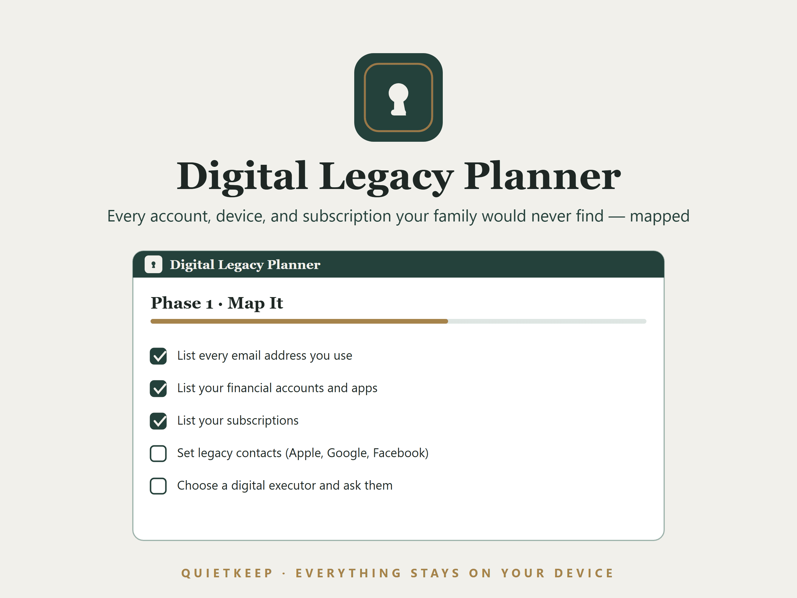 Digital Legacy Planner showing the account inventory
