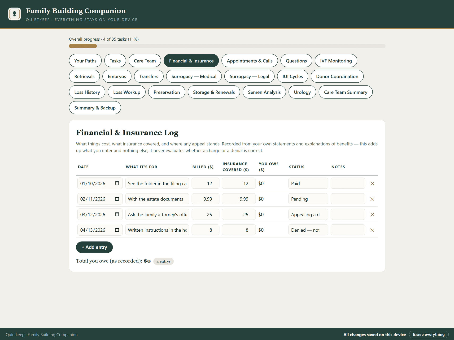 Financial & Insurance Log