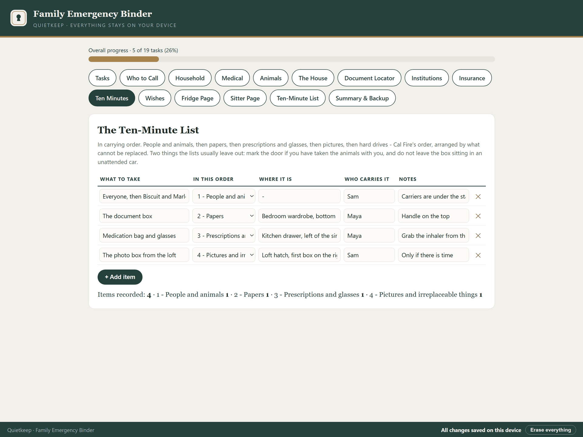 The Ten-Minute List register