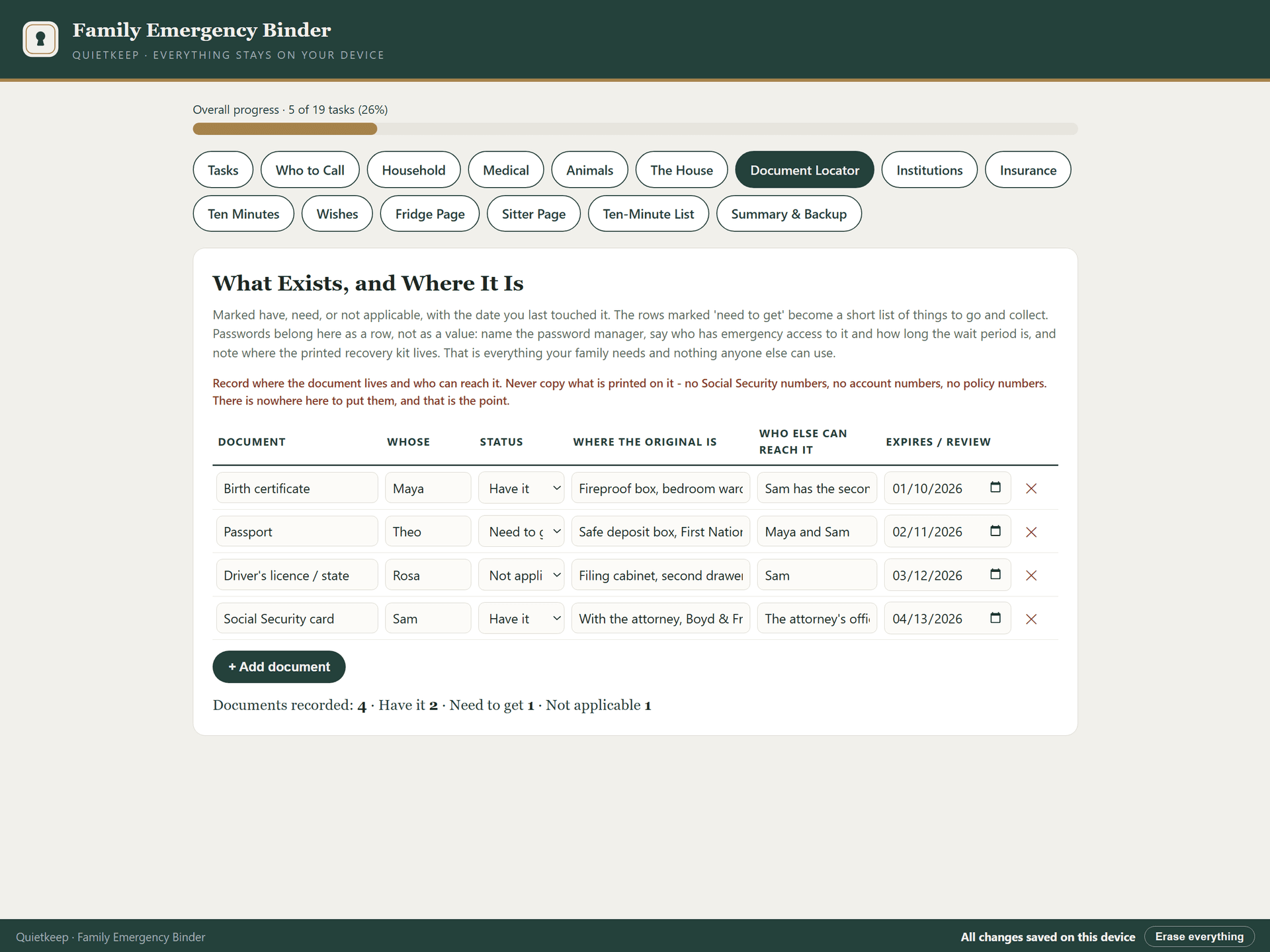 Document Locator register