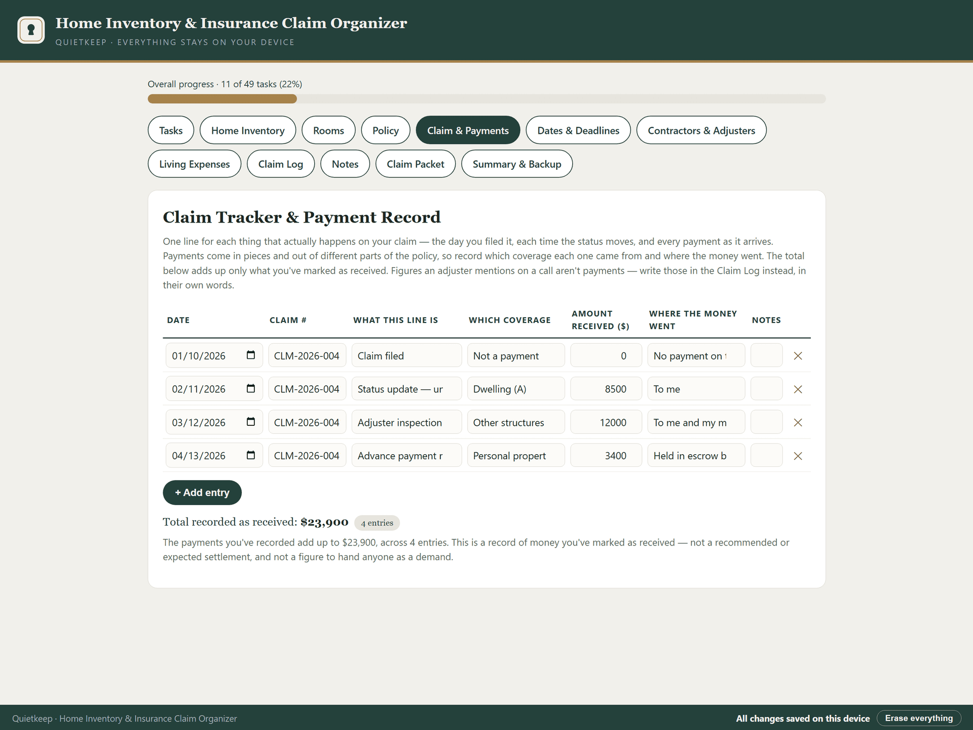Claim and payment record