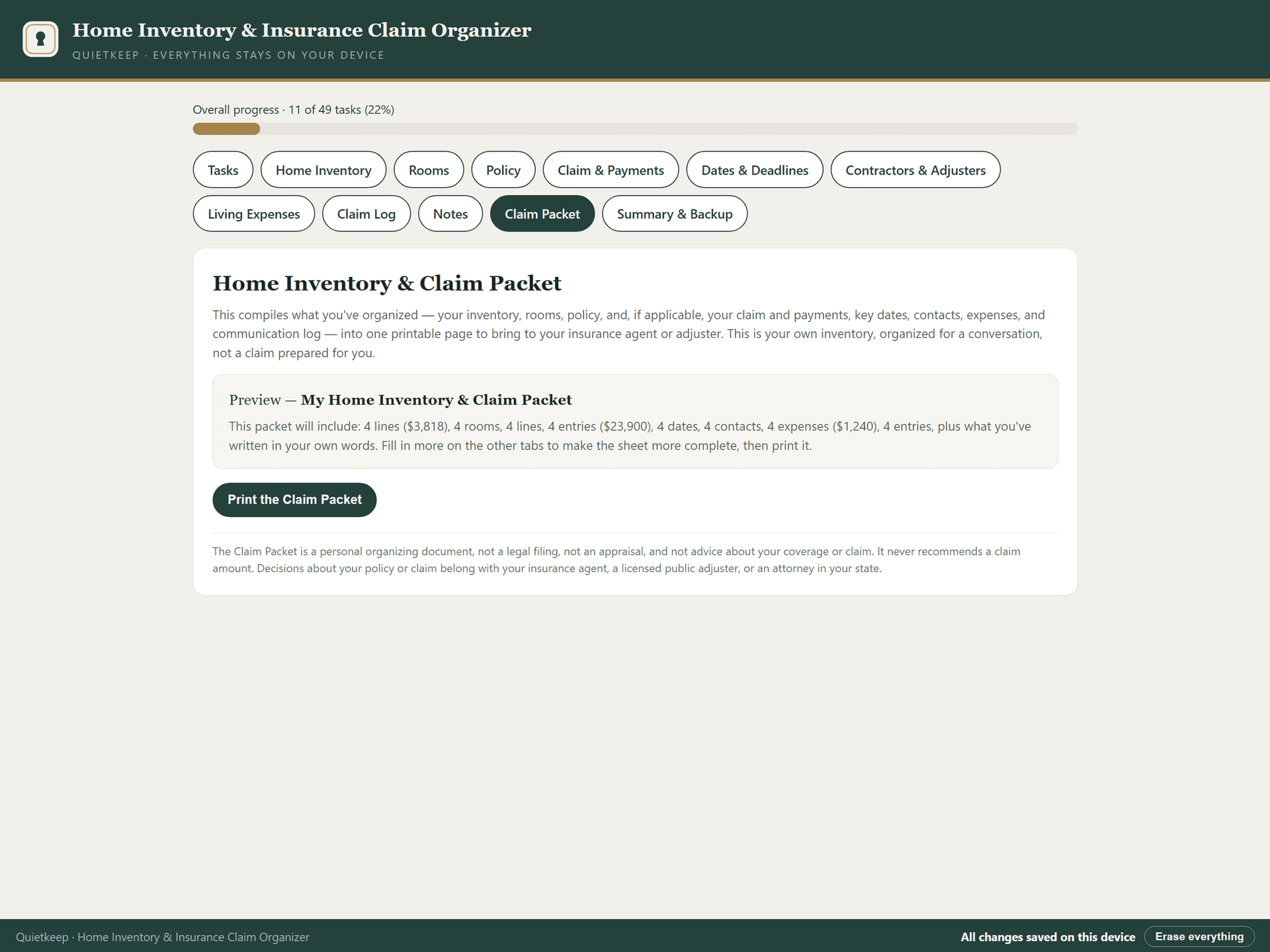 Printable Claim Packet