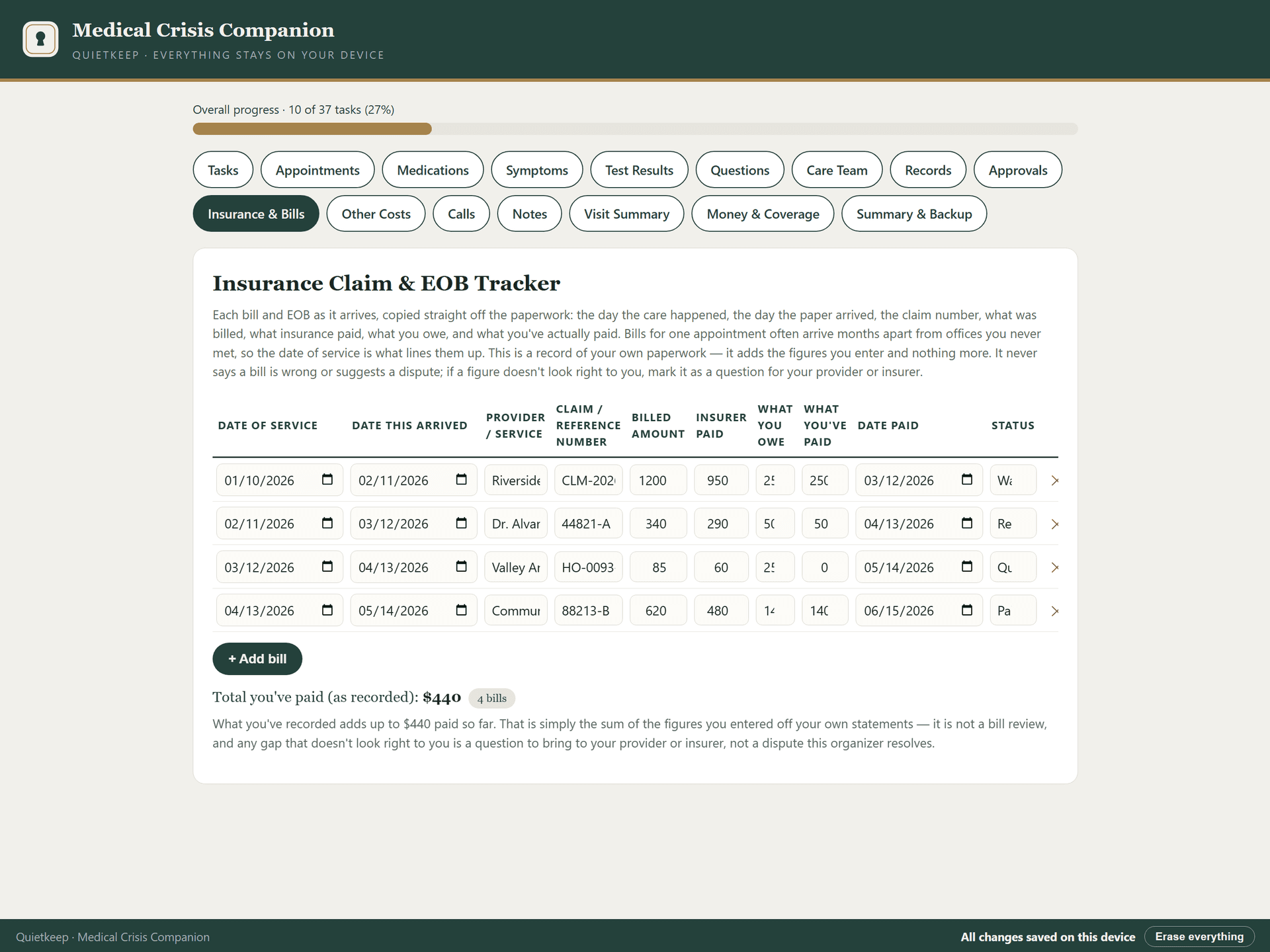 Insurance & EOB Tracker