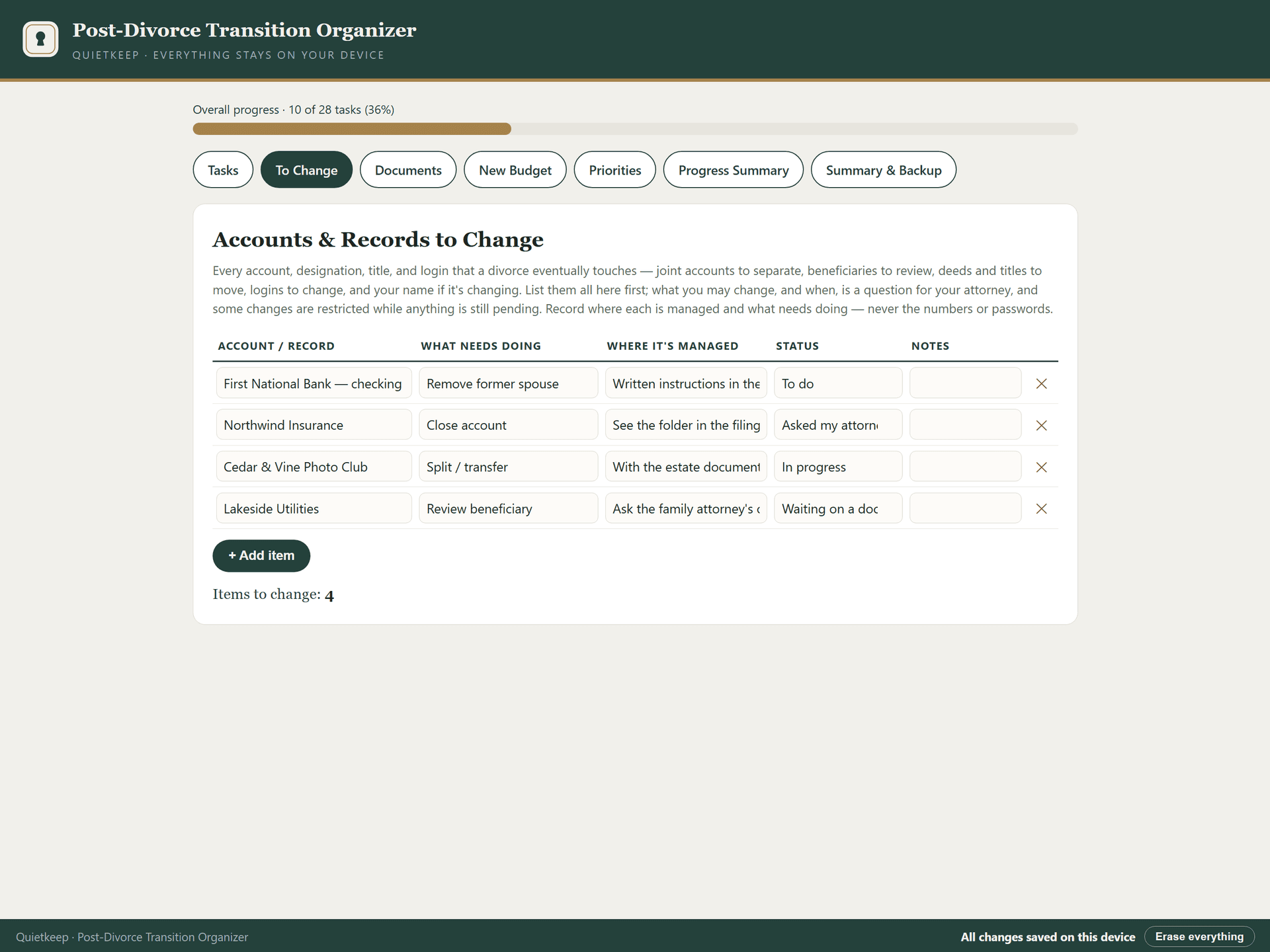 Accounts & Records to Change