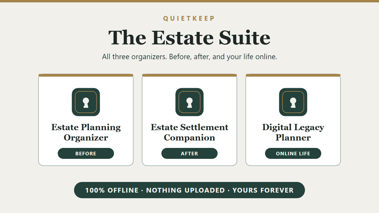 The Estate Suite — three Quietkeep organizers